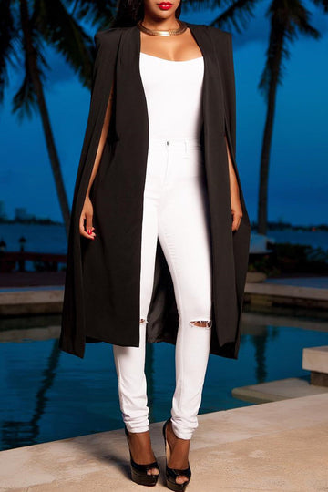 l6520515420 fashion casual solid cardigan turn back collar outerwear